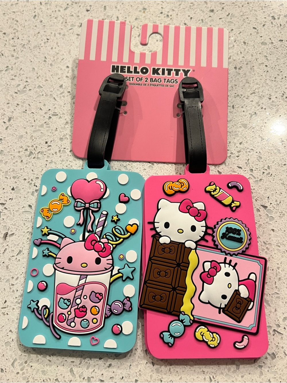 Hello Kitty Pink & Turquoise Silicone Luggage Tags Set